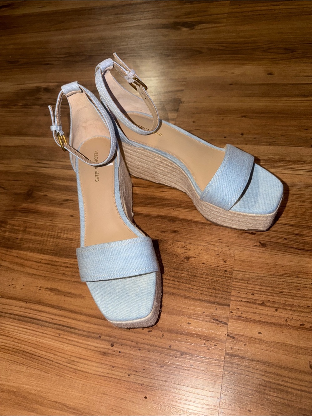 Veronica Beard Light Blue Espadrille Wedge Sandals with Ankle Strap